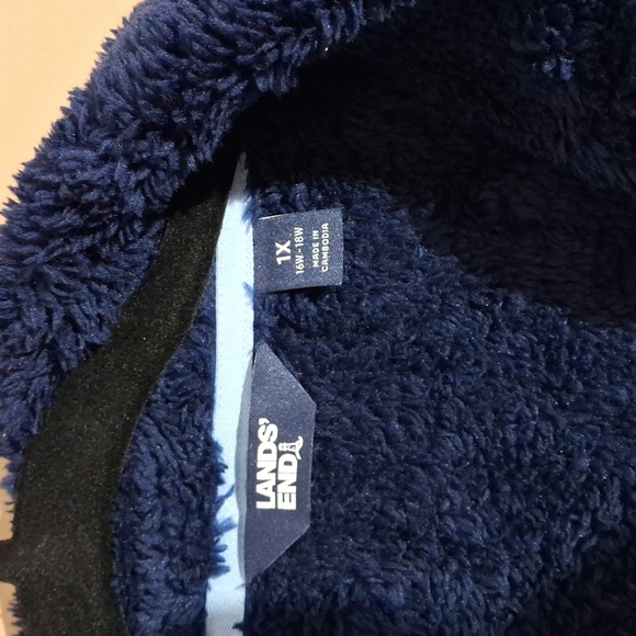 Lands' End Long Sleeve Cozy Hi-Pile Quarter Zip w/Pockets in Navy 1X 16W-18W - Picture 2 of 6